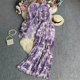 Suit Female Korean Version Of The Lantern Sleeves Loose Single-Chamed Dizzled Dyed Printed Shirt Three Sets Of High-Rise Broad-Legged