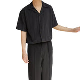 Cuban Collar Vertical Texture Design Feeling Men's Half-Sleeved Shirt Loose High-End Fall Leisure