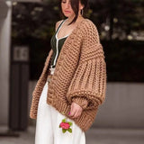 2022 Autumn And Winter Sweater Cardigan Bohemian Style Hand-knitted Bat Lantern Sleeve Sweater Jacket Female