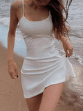White Summer Beach Mini Dress-Outfit