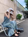 A Small Tie Dye Temperament Sling Dress Women Loose Lazy Wind Seaside Long Skirt