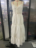 Women's New Sling INS Hot V-Neck White Hollow Escium Embroidery