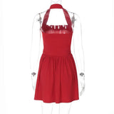 Halter Neck Sleeveless Pleated Mini Dress-Outfit