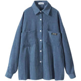 Shirt Women Autumn Long-Sleeved Top Spring And Autumn Korean Version Of Loose Bf Lazy Boyfriend Wind Blue Shirt