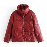 Women PU Leather Parkas Fashion High Street Solid Faxu Leather Coats Elegant Winter Thick Cotton Jackets Loose