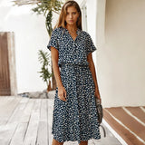 Print Dress Women Summer Casual Short-sleeved White Dresses Buttons Long Elegant 2020 Fashion Clothes For Women