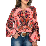 Print Ruffle Blouse Shirt Autumn Winter Long Sleeve Elegant Office Lady V-Neck Button Tops Blusa Women Shirts Casual