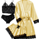 2021 New Ladies Pajamas Four-Piece Sexy Sling Skirt Set Home Lace Pajamas