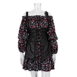 Toloer Women's Fall 2023 New Fashion Long-Sleeved Floral Dress With A Waistcoat Waist To Show A Thin A-Line Skirt-Outfit
