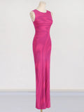2025 New Round-Neck Elastic Body Abstract Cuffless Knitted Long Dress Women Tight-Up