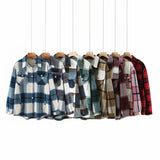 2022 Korean Slim Splicing All Match Outwear Vintage Thick Plaid Jacket Women Autumn Winter Casual Loose Long Sleeve Wool