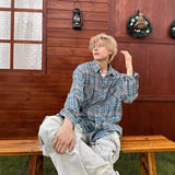 Grinding Plaid Long-Sleeved Shirt Men And Women Cleanfit Handsome Couple The Same Fried Street