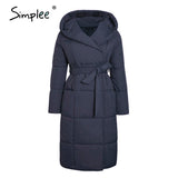 Simplee Casual light blue autumn winter women long parkas Warm hooded long sleeve female jacket High street Down Jackets