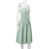Green Elastic Ruched Midi Dress-Outfit