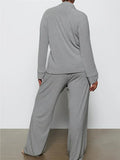 Long Sleeve Button Down Ribbed Knit Pajamas Set-Outfit
