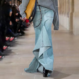 Toloer Denim Skirt Female Spring 2024 New Fashion Design Sense High Waist Two Wear Slit A-Word Skirt-Outfit