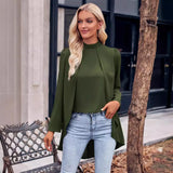 Toloer Autumn And Winter Casual Women's Wear Trend Solid Color Half High Collar Long Sleeves Fake Two Shirts Women-Outfit
