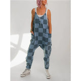 Women's Check-Print Leisure Large Pocket Jumpsuit Wish Loose