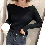 Women's Sweater Korean Bottom Knitwear Long-sleeved Tops Off-the-shoulder Slim Sweater Woman 2022 Autumn and Winter New