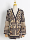 Toloer Small Suit 2024 New Fashion V-Neck Nail Bead Print Long Sleeve High-End Sense Suit Jacket Woman-Outfit