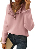 And Autumn 2025 New Women's Knitted Top Casual Long-Sleeved Button-Lace Cloth Cloth