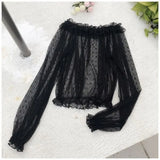 Women Design Blusas Sweet See-through Lolita New Thin Korean Fashion Summer 2021 Hollow Out Slim Harajuku Teens Pure