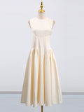 Temperament Dress Women 2025 Spring New Round-Neck Sleeveless High-Grade Color White Long