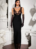 Patchwork Lace Sheer Camisole Midi Dress-Outfit