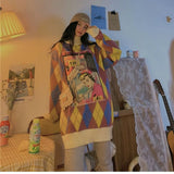 Sweaters for Women Turtle Neck Thicken Long Pullover Women Harajuku Manga Print Loose Warm Knitted Pullover Y2k Outwear