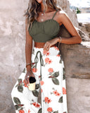 Women's 2025 Summer New Commuting Two-Sleeve Printed With Broad Legs