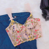 Floral Embroidery Beige Bralette-Outfit