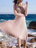 Knitted Dresses For Women 2022 Autumn Winter Long Sleeve Elegant Ladies Sky Blue Long Dresses V Neck Knitted Winer