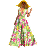 Summer Women's Insv Collar Print High-Waisted Big Swing Dress Sexy