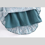 New Spring Women's Dress Retro Sling Printing Lotus Leaf Edge Slim Waist Lace Dress-Outfit
