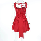 Chiffon Lace Up Bow A-line Mini Dress-Outfit
