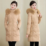 Cotton-Padded Clothes Female Medium Long Style 2024 Winter New Korean Version Slim Long Cotton-Padded Jacket Add Thick Warm Big Wool Collar Large Size Coat-Outfit