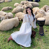 Retro Embroidery Dress Yunnan Travel Holiday Ethnic Wind Sunscreen Dress Autumn Long Sleeves-Outfit