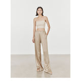 Toloer Wide Leg Pants Female Summer High Waist Hanging Feeling Pants Female Spring And Autumn Straight Tube Casual Floor Trousers Cloud Pants-Outfit