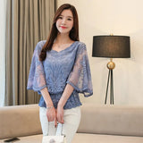 Summer New Chiffon Blouse Cotton Edge Lace Blouses Shirt Fashion Women Blouses Butterfly Flora Women Shirts Tops 4073