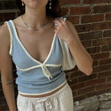 Deep V-Neck White Seam Top-Outfit