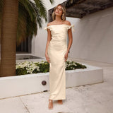 2025 Shoulder-To-Shoulder Collar Temperament Strap Elegant Sexy Dress Elastic Tight Ass Long