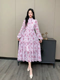 Long-Sleeved Broken Flower Dress-Outfit