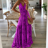 Toloer 2023 Bohemian Style New Condole Dress High Waist V Neck Print Floral Dress Women's Wear-Outfit
