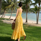 French Embroidery Hollow Out Fish Bone Perspective Sling Flounce Waist Show Thin Holiday Wind Beach Dress Summer-Outfit