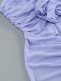 Blue Strapless 3D Flower Ruched Maxi Dress-Outfit