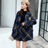 Autumn Fashion Two-piece Suits Thick Plaid Tweed Female Coat A-line Skirt Two 2 Piece Set Women Suit Basic Jackets