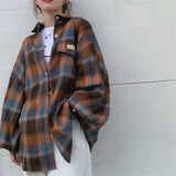 Vintage Plaid Long Sleeve Blouse-Outfit