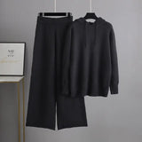 Female Winter Casual Sweater Sets Loose Hooded Sweater+ Wide Led Long Pants 2022 Winter Solid Knitted Two Pieces