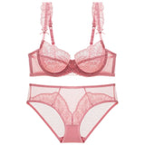 Lace Sexy Lingerie Set Large-Size Transparent Bra Large Bra Small Side Non-Slip Lady Bra