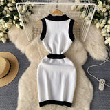 Luxury High Sense Sleeveless Knitted Dress Female Polo Collar Single Buckle Design Niche Sister Temperament